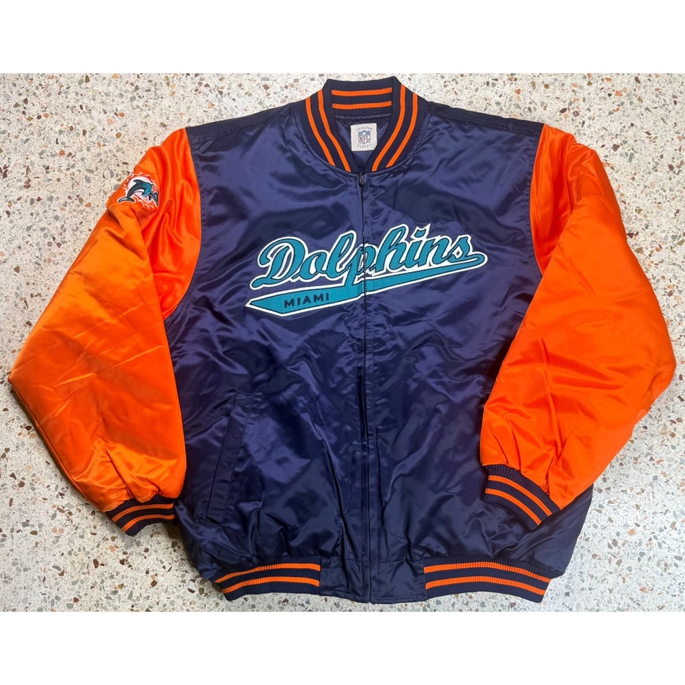 Reebok Gridiron Classic NFL Vtg Miami Dolphins Reversible Bomber Jacket Size M